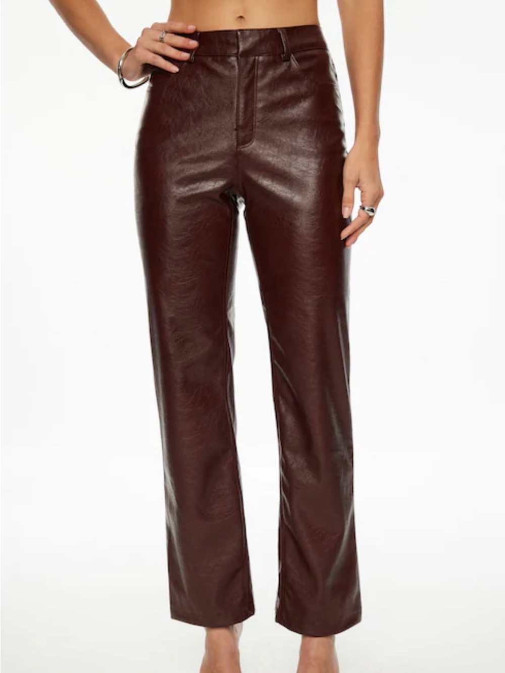 Cutest Dynamite Faux Leather Straight-Leg Pants in Deep Burgundy Brown